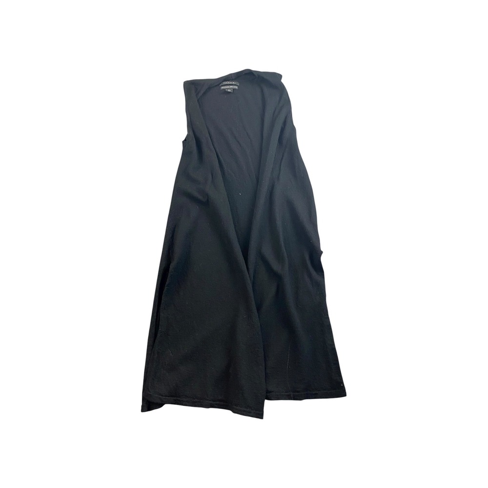 Tahari Black 100% ExtraFine Merino Wool Long Open Front Cardigan Vest Women's S